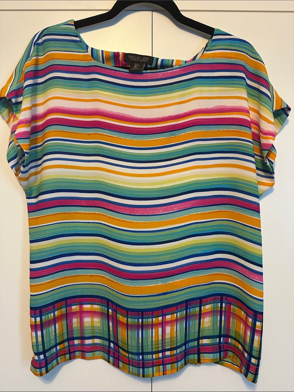 Rachel Zoe Vibrant Multicolor Striped Short Sleeve Tee